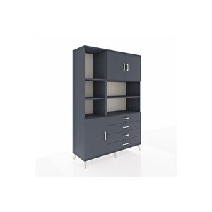 Hyperion Gardrop 8 Raflı 4 Çekmeceli 3 Kapaklı 132x44x195 Antrasit-antrasit