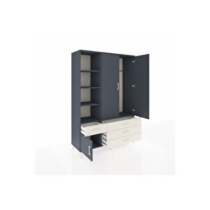 Hyperion Dolap 5 Raflı 4 Çekmeceli Tek Askılı 132x44x195 Antrasit-antrasit/aytaşı