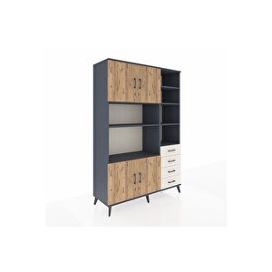 Hyperion Dolap 9 Raflı 4 Çekmeceli 4 Kapaklı 132x44x195 Antrasit-çam/aytaşı