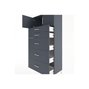 Hyperion Dolap Tek Raflı 5 Çekmeceli 2 Kapaklı 88x44x182 Antrasit-antrasit