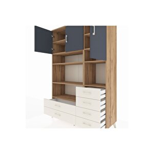 Hyperion Dolap 9 Raflı 6 Çekmeceli 3 Kapaklı 132x44x195 Çam-antrasit/aytaşı