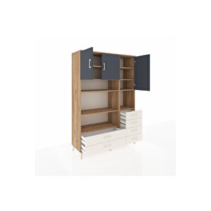 Hyperion Dolap 9 Raflı 6 Çekmeceli 3 Kapaklı 132x44x195 Çam-antrasit/aytaşı