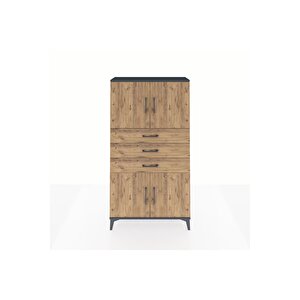 Arges Dolap 3 Raflı 3 Çekmeceli 4 Kapaklı 88x30x163 Antrasit-çam