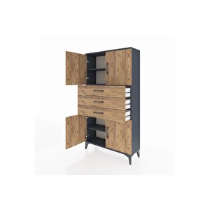 Arges Dolap 3 Raflı 3 Çekmeceli 4 Kapaklı 88x30x163 Antrasit-çam