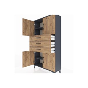 Arges Dolap 3 Raflı 3 Çekmeceli 4 Kapaklı 88x30x163 Antrasit-çam
