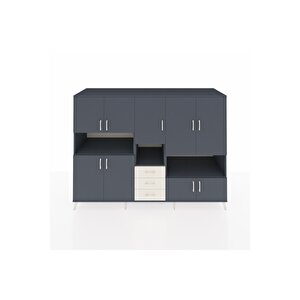 Kronos Dolap 13 Raflı 3 Çekmeceli 9 Kapaklı 220x59x163 Antrasit-antrasit/aytaşı