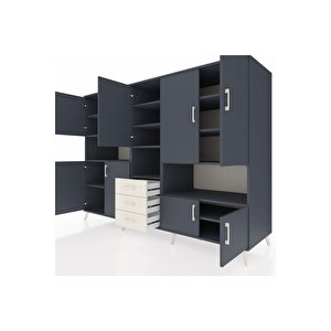 Kronos Dolap 13 Raflı 3 Çekmeceli 9 Kapaklı 220x59x163 Antrasit-antrasit/aytaşı