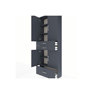 Arges Dolap 5 Raflı 3 Çekmeceli 4 Kapaklı 88x30x243 Antrasit-antrasit