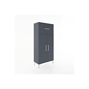 Hyperion Dolap 2 Raflı Tek Çekmeceli 2 Kapaklı 60x44x134 Antrasit-antrasit