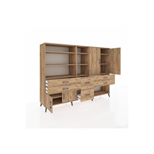 Hyperion Dolap 10 Raflı 6 Çekmeceli 4 Kapaklı 220x44x163 Çam-çam