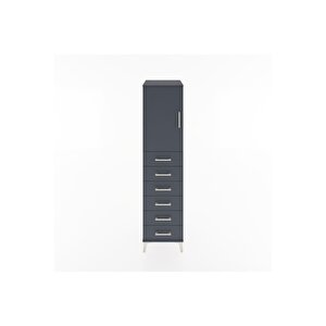 Hyperion Dolap Tek Raflı 6 Çekmeceli Tek Kapaklı 44x44x182 Antrasit-antrasit