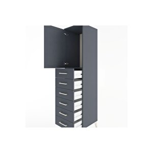 Hyperion Dolap Tek Raflı 6 Çekmeceli Tek Kapaklı 44x44x182 Antrasit-antrasit