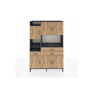 Hyperion Gardrop 9 Raflı 3 Çekmeceli 6 Kapaklı 132x44x195 Antrasit-çam