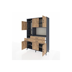 Hyperion Gardrop 9 Raflı 3 Çekmeceli 6 Kapaklı 132x44x195 Antrasit-çam