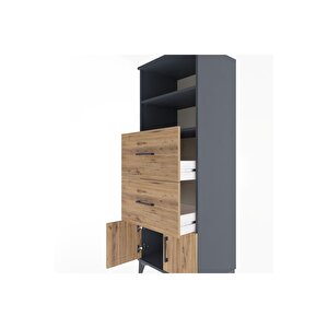 Hyperion Dolap 2 Raflı 2 Çekmeceli 2 Kapaklı 60x44x163 Antrasit-çam