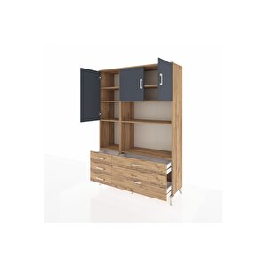 Hyperion Dolap 8 Raflı 5 Çekmeceli 3 Kapaklı 132x44x195 Çam-antrasit/çam