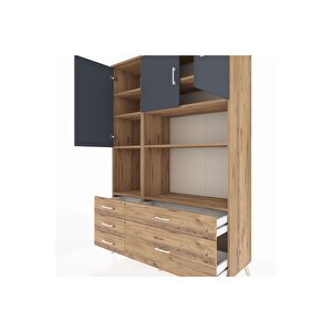 Hyperion Dolap 8 Raflı 5 Çekmeceli 3 Kapaklı 132x44x195 Çam-antrasit/çam
