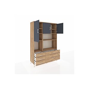 Hyperion Dolap 8 Raflı 5 Çekmeceli 3 Kapaklı 132x44x195 Çam-antrasit/çam