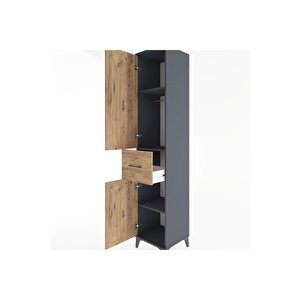 Hyperion Dolap 3 Raflı Tek Çekmeceli Tek Askılı 44x44x221 Antrasit-çam