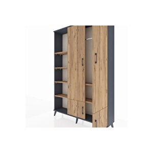 Arges Gardrop 6 Raflı 4 Kapaklı Tek Askılı 132x30x195 Antrasit-çam