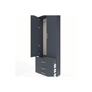 Arges Dolap Tek Raflı 3 Çekmeceli Tek Askılı 88x30x243 Antrasit-antrasit