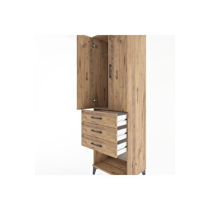 Hyperion Dolap Tek Raflı 3 Çekmeceli Tek Askılı 60x44x195 Çam-çam