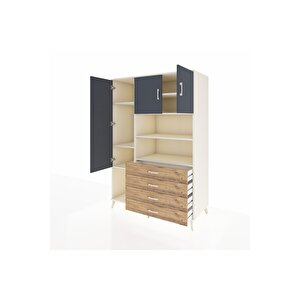 Kronos Dolap 7 Raflı 4 Çekmeceli 3 Kapaklı 132x59x195 Aytaşı-antrasit/çam
