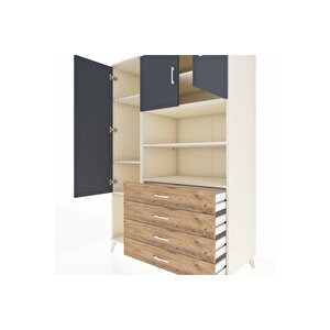 Kronos Dolap 7 Raflı 4 Çekmeceli 3 Kapaklı 132x59x195 Aytaşı-antrasit/çam