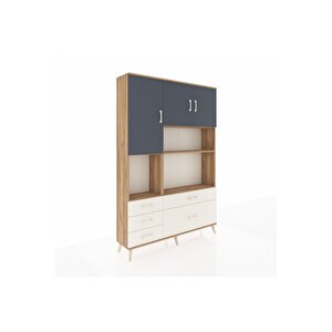 Arges Dolap 8 Raflı 5 Çekmeceli 3 Kapaklı 132x30x195 Çam-antrasit/aytaşı