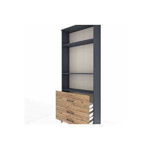 Arges Dolap 3 Raflı 3 Çekmeceli 88x30x221 Antrasit-çam