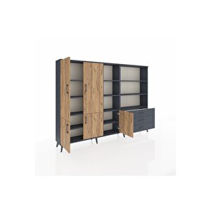 Arges Dolap 11 Raflı 3 Çekmeceli 5 Kapaklı 220x30x163 Antrasit-çam/antrasit