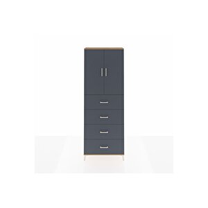 Arges Dolap 3 Raflı 4 Çekmeceli 2 Kapaklı 88x30x243 Çam-antrasit