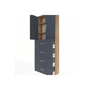 Arges Dolap 3 Raflı 4 Çekmeceli 2 Kapaklı 88x30x243 Çam-antrasit