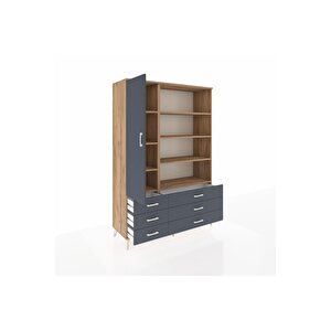 Hyperion Gardrop 8 Raflı 6 Çekmeceli Tek Kapaklı  132x44x195 Çam-antrasit