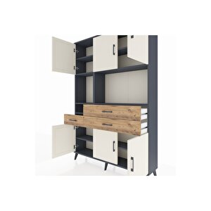 Arges Dolap 9 Raflı 3 Çekmeceli 6 Kapaklı 132x30x195 Antrasit-aytaşı/çam