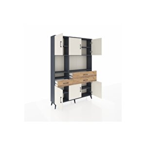 Arges Dolap 9 Raflı 3 Çekmeceli 6 Kapaklı 132x30x195 Antrasit-aytaşı/çam