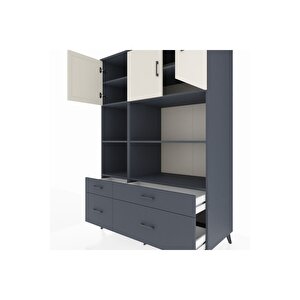 Kronos Dolap 8 Raflı 4 Çekmeceli 3 Kapaklı 132x59x195 Antrasit-aytaşı/antrasit