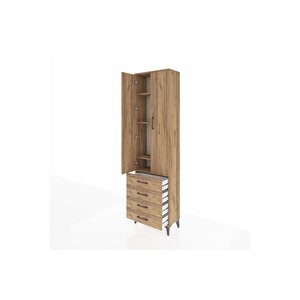 Arges Dolap 4 Raflı 4 Çekmeceli 2 Kapaklı 60x30x221 Çam-çam