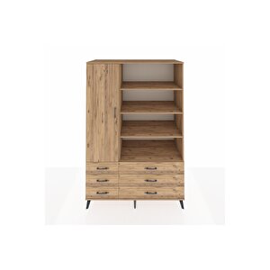 Kronos Dolap 8 Raflı 6 Çekmeceli Tek Kapaklı  132x59x195 Çam-çam/çam