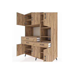 Kronos Dolap 10 Raflı 3 Çekmeceli 6 Kapaklı 132x59x195 Çam-çam/çam