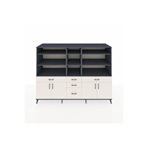 Kronos Dolap 11 Raflı 5 Çekmeceli 4 Kapaklı 220x59x163 Antrasit-aytaşı