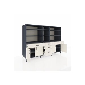 Kronos Dolap 11 Raflı 5 Çekmeceli 4 Kapaklı 220x59x163 Antrasit-aytaşı