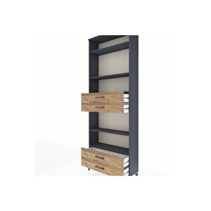 Arges Dolap 5 Raflı 4 Çekmeceli 88x30x243 Antrasit-çam