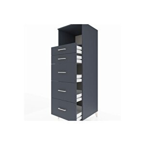 Kronos Dolap Tek Raflı 5 Çekmeceli 60x59x182 Antrasit-antrasit