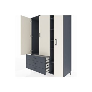 Kronos Dolap 6 Raflı 3 Çekmeceli Tek Askılı 132x59x195 Antrasit-aytaşı/antrasit