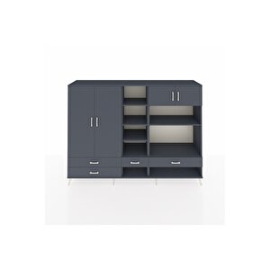 Hyperion Dolap 12 Raflı 4 Çekmeceli 4 Kapaklı 220x44x163 Antrasit-antrasit