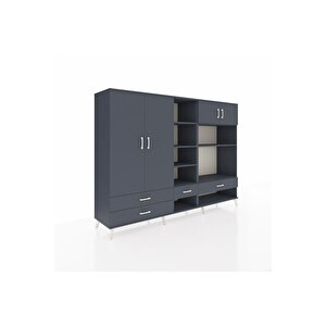 Hyperion Dolap 12 Raflı 4 Çekmeceli 4 Kapaklı 220x44x163 Antrasit-antrasit