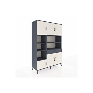 Hyperion Dolap 10 Raflı Tek Çekmeceli 6 Kapaklı 132x44x195 Antrasit-aytaşı/antrasit