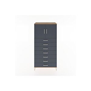 Hyperion Dolap Tek Raflı 7 Çekmeceli 2 Kapaklı 88x44x182 Çam-antrasit