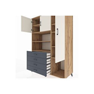 Kronos Dolap 8 Raflı 4 Çekmeceli 3 Kapaklı 132x59x195 Çam-aytaşı/antrasit